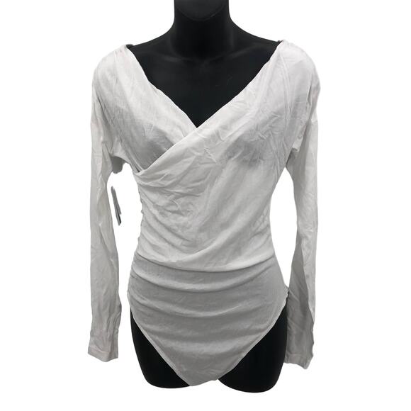 Abound Womens Off The Shoulder Wrap Bodysuits  Long Sleeve White Size Small NWT - Picture 2 of 9